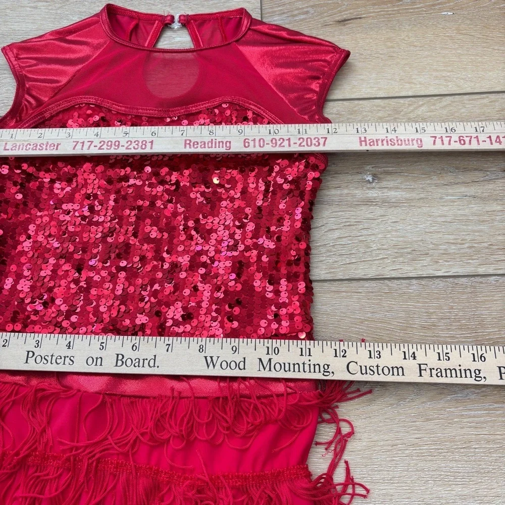 Weissman A Different Beat 10178 Sz MC Showtime Dance Costume Skating Red Fringe